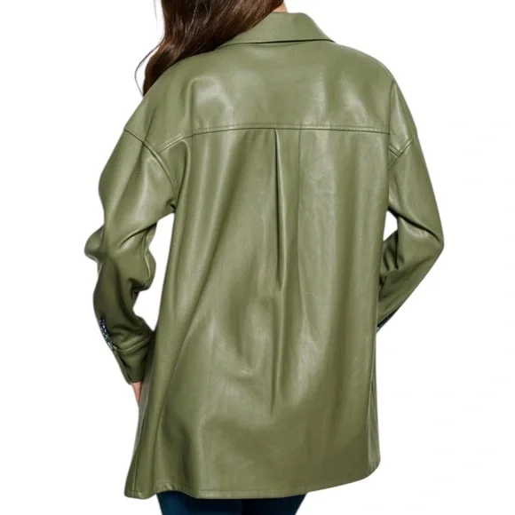 Hem & Thread Vegan Leather Oversized Lined Shacket with Floral Contrast detail - Picture 4 of 4